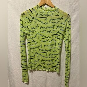 Free People FP Movement Long Sleeve Mock Neck Sheer Top Green M NWOT